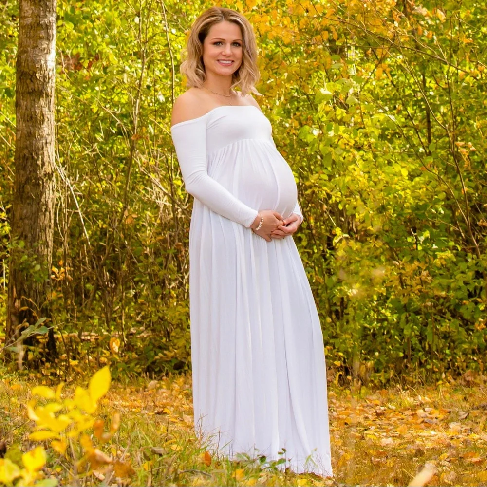 White Off-Shoulder Maternity Dress - Picture 1 of 1
